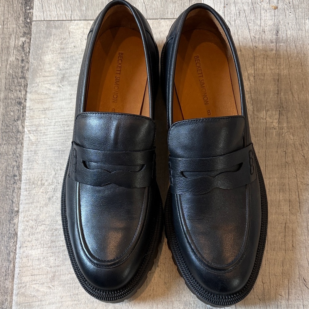 Beckett Simonon Black Leather Penny Loafers - Women's